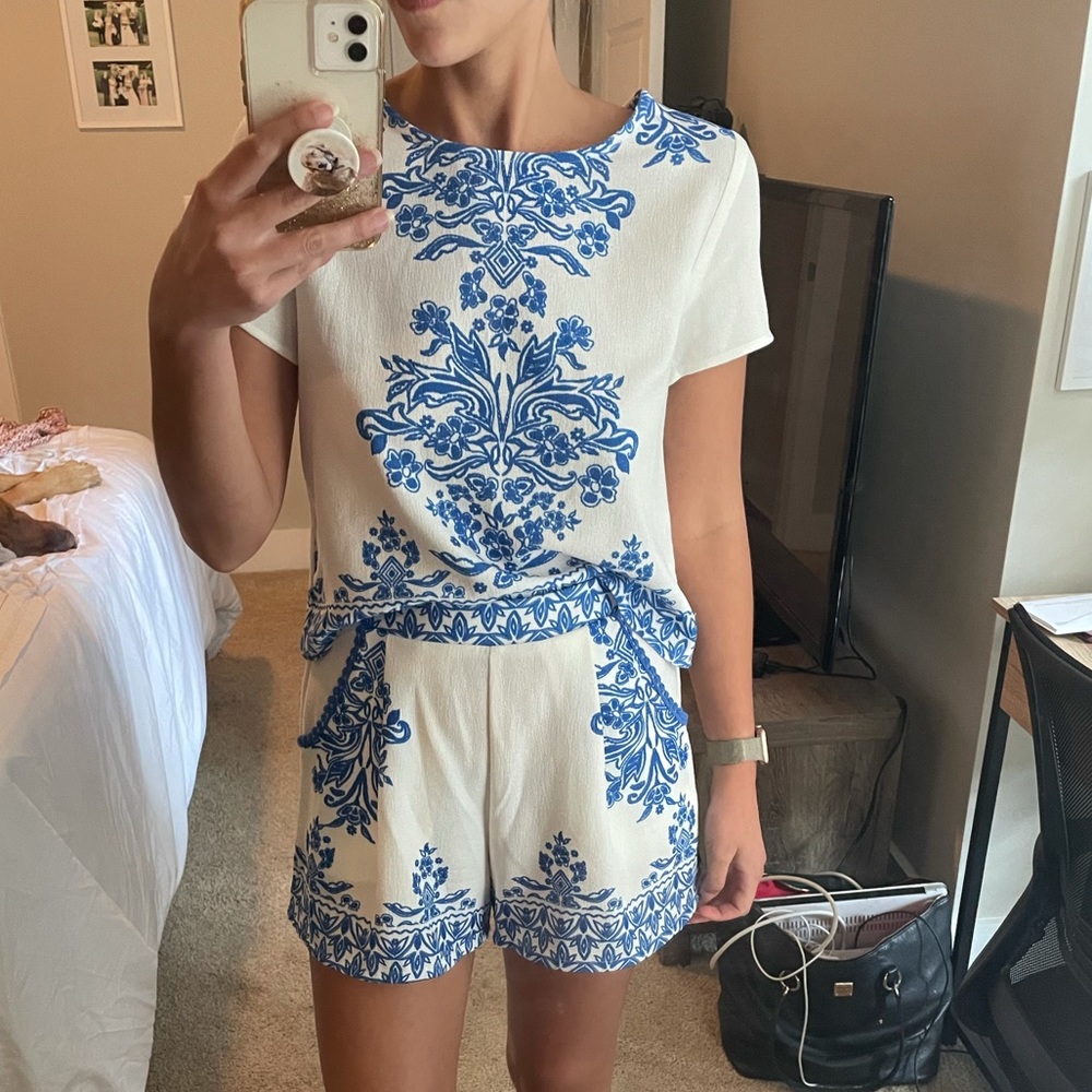 Target blue and white two piece short set